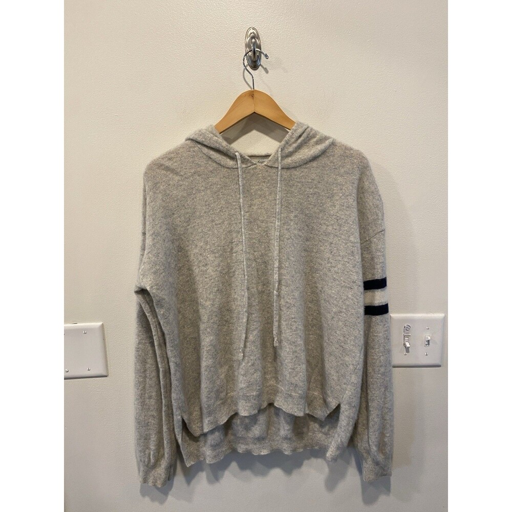 Harper Lane Womens 100% Cashmere Hoodie Sweater Large Pullover Gray Quiet Luxury